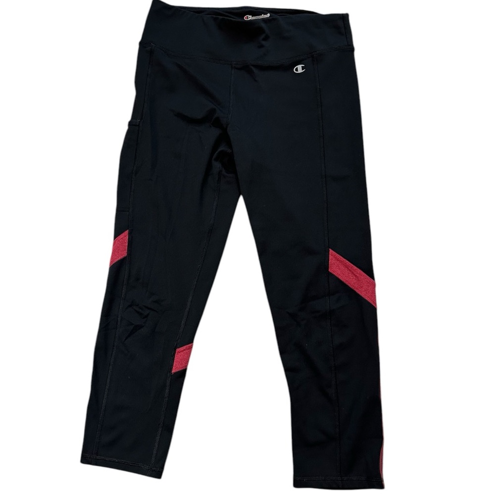 Champion Women’s Black Leggings Size Medium Pockets Red Stitching